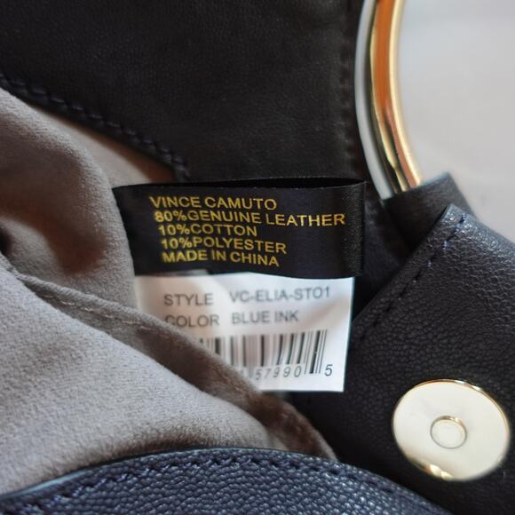 Vince Camuto Elia Fringe Denim Satchel Blue Ink Boho Leather Gold Bracelet Bag - Picture 9 of 13